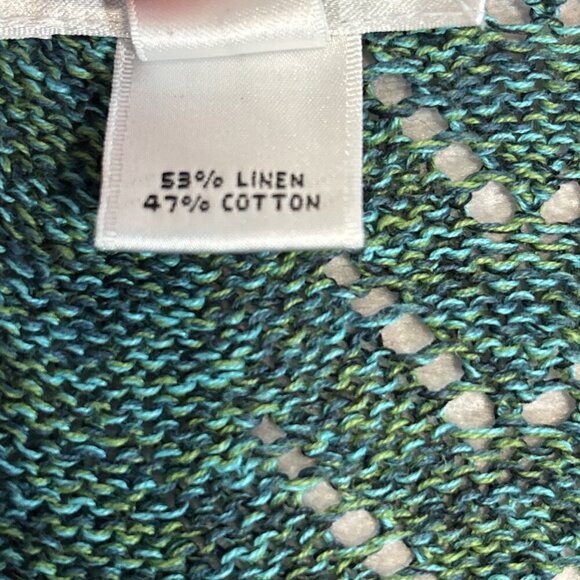 Talbots Knit Sweater XL Green Mixed Cable Space Dye Linen Cotton Blend Casual - Picture 4 of 7